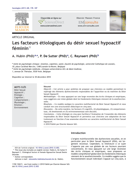Facteurs Etiologiques Desir Sexuel Hypoactif