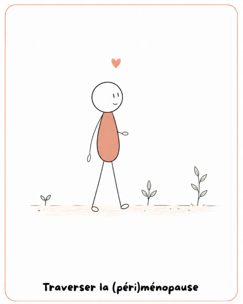 Illustration d’un personnage SexoPositive avançant sereinement, pour traverser la (péri)ménopause