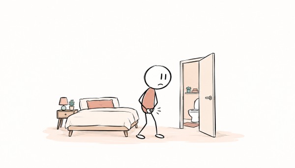 Personne préoccupée se dirigeant vers la salle de bain après un moment intime, illustration SexoPositive.