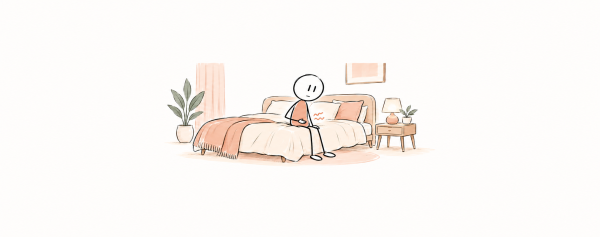 Personne assise sur un lit, attentive à son ventre à cause d’un intestin irritable, illustration SexoPositive.