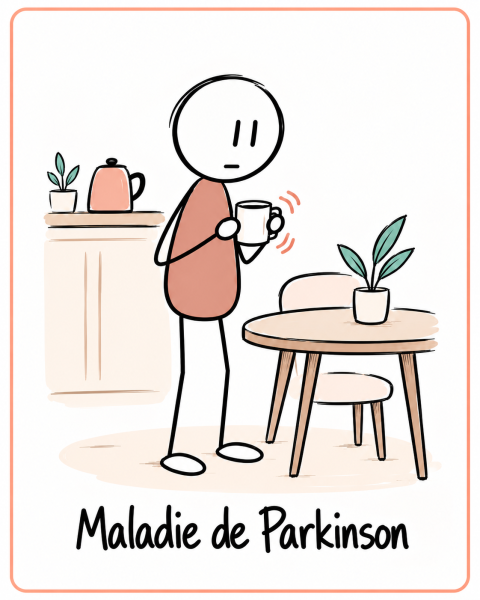 Personne tenant une tasse à deux mains, avec de légers signes de tremblement.