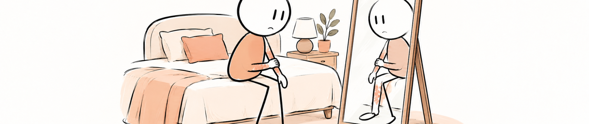 Personne au visage hésitant regardant des plaques visibles dans un miroir