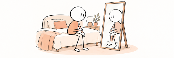 Personne au visage hésitant regardant des plaques visibles dans un miroir
