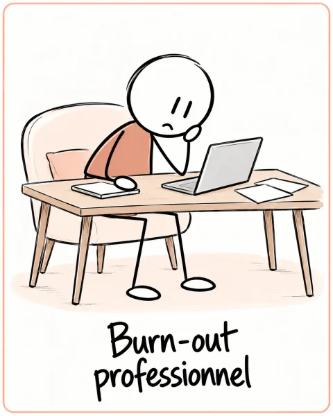Personne épuisée à son bureau, la tête soutenue par une main devant un ordinateur.