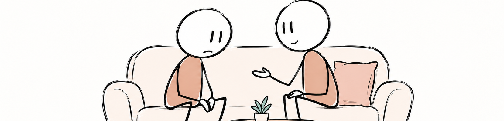 Deux partenaires sur un canapé, l’un épuisé et l’autre présent sans imposer de contact, illustration SexoPositive.